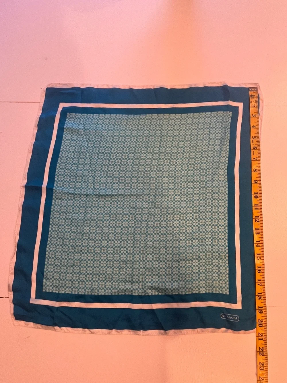 Coach Teal Patterned C logo  Silk Scarf